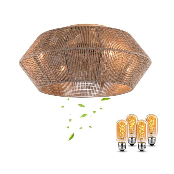 Ventilateur de plafond avec éclairage et télécommande, silencieux, ventilateurs de plafond avec éclairage, rotin, 6 vitesses de vent