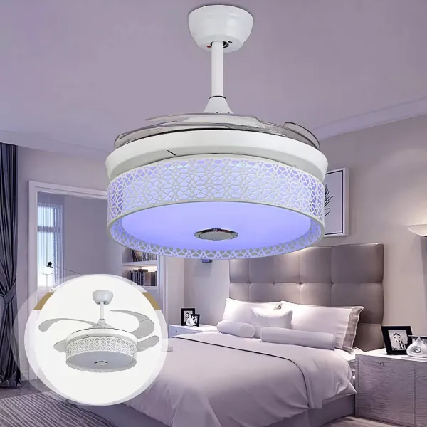 Ventilateur de plafond avec éclairage LED plafonnier à intensité variable avec haut-parleur Bluetooth Ventilateur de plafond avec éclairage LED plafonnier à intensité variable avec haut-parleur Bluetooth