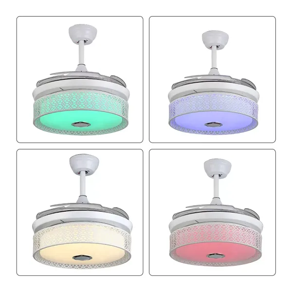 Ventilateur de plafond avec éclairage LED plafonnier à intensité variable avec haut-parleur Bluetooth