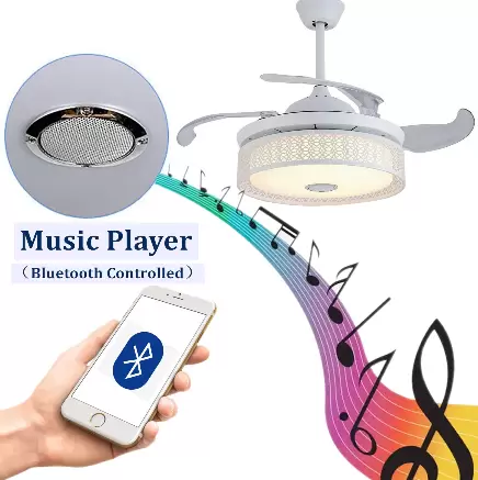 Ventilateur de plafond avec éclairage LED plafonnier à intensité variable avec haut-parleur Bluetooth