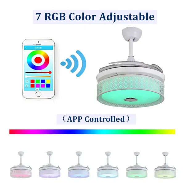 Ventilateur de plafond avec éclairage LED plafonnier à intensité variable avec haut-parleur Bluetooth