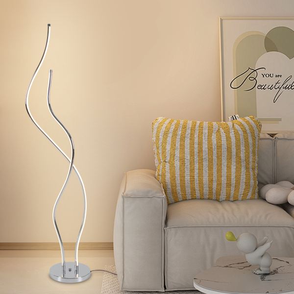 Lampadaire LED en spirale de 130 cm avec long cordon d'alimentation et base stable pour salons, restaurants, couleur argent Lampadaire LED en spirale de 130 cm avec long cordon d'alimentation et base stable pour salons, restaurants, couleur argent