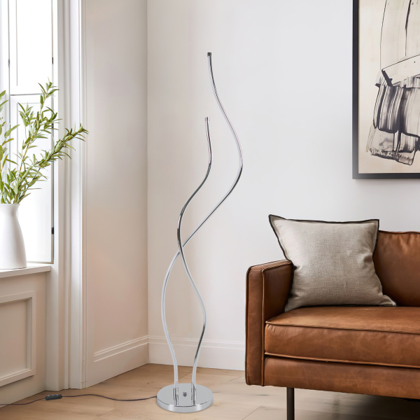 Lampadaire LED en spirale de 130 cm avec long cordon d'alimentation et base stable pour salons, restaurants, couleur argent Lampadaire LED en spirale de 130 cm avec long cordon d'alimentation et base stable pour salons, restaurants, couleur argent