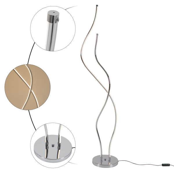 Lampadaire LED en spirale de 130 cm avec long cordon d'alimentation et base stable pour salons, restaurants, couleur argent