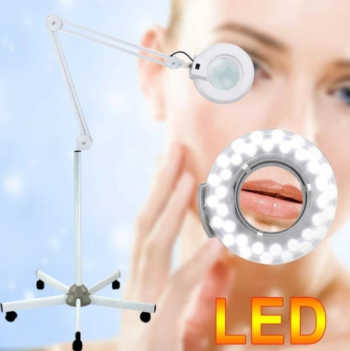 Lampe d'amplificateur LED 8 x luminosité, avec éclairage, lumière froide, lampe de maquillage, bras rotatifs, lentille d'amplification LED avec support et roues Lampe d'amplificateur LED 8 x luminosité, avec éclairage, lumière froide, lampe de maquillage, bras rotatifs, lentille d'amplification LED avec support et roues