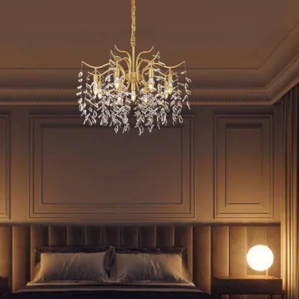 Plafonnier en cristal - Lustre en métal - 12 W - Design doré - Pour salon - Lustre - Décoration de luxe