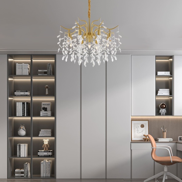 Plafonnier en cristal - Lustre en métal - 12 W - Design doré - Pour salon - Lustre - Décoration de luxe
