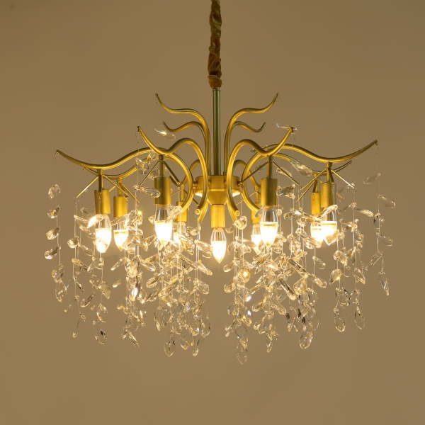 Plafonnier en cristal - Lustre en métal - 12 W - Design doré - Pour salon - Lustre - Décoration de luxe