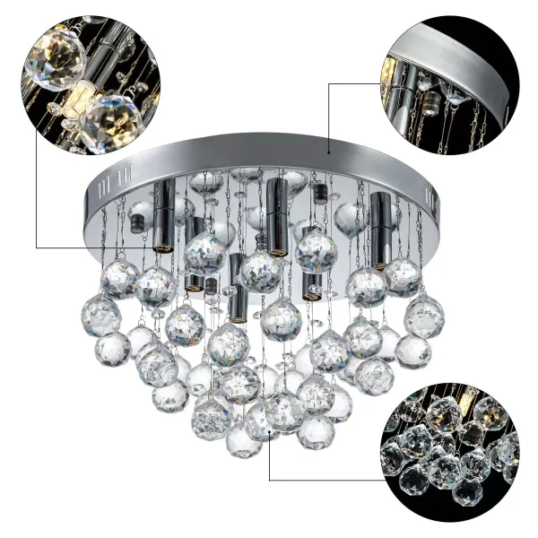 Lustre cristal 6113-6 argenté diamètre 38x25CM-sans source lumineuse
