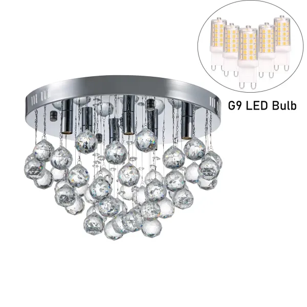 Lustre cristal 6113-6 argenté diamètre 38x25CM-sans source lumineuse