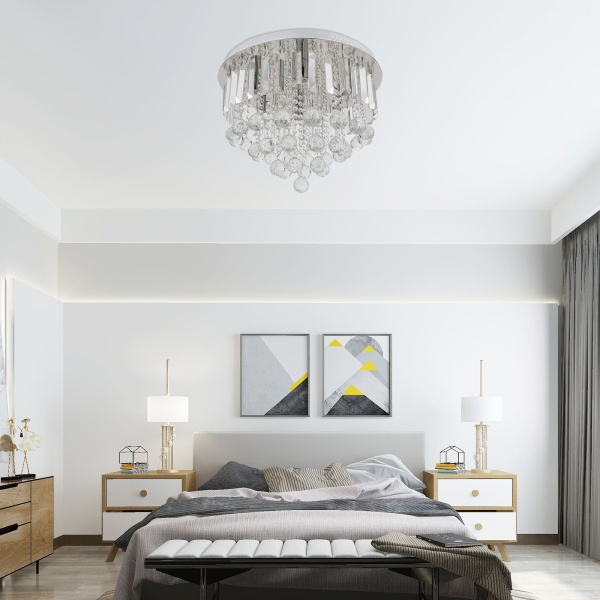 Plafonnier Cristal 48CM Clair Moderne LED Lustre en Cristal Rond Lustre Lampe à Suspension