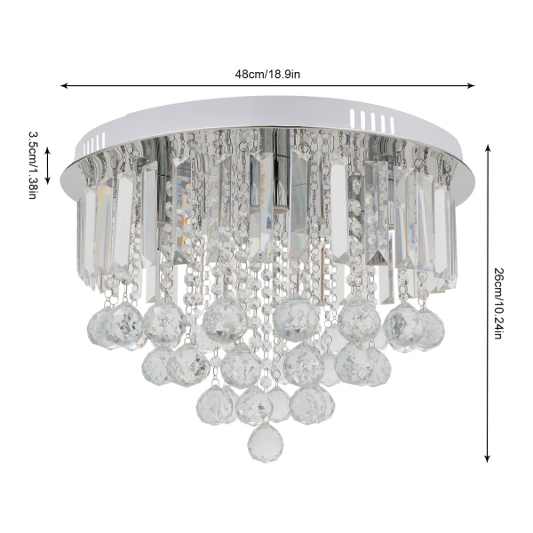 Plafonnier Cristal 48CM Clair Moderne LED Lustre en Cristal Rond Lustre Lampe à Suspension
