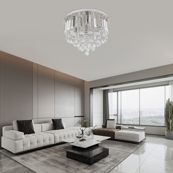 Plafonnier Cristal 48CM Clair Moderne LED Lustre en Cristal Rond Lustre Lampe à Suspension