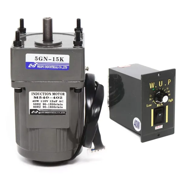 Motoreducteur Électrique AC 220V Moteur à Engrenages Asynchrone Monophasé 40W avec Régulateur de Vitesse (15K), 9 Tours/Min