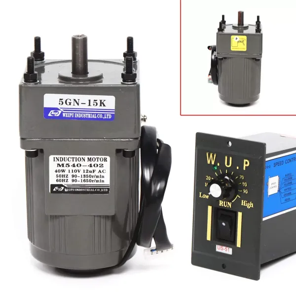 Motoreducteur Électrique AC 220V Moteur à Engrenages Asynchrone Monophasé 40W avec Régulateur de Vitesse (15K), 9 Tours/Min
