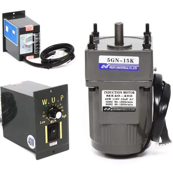 Motoreducteur Électrique AC 220V Moteur à Engrenages Asynchrone Monophasé 40W avec Régulateur de Vitesse (15K), 9 Tours/Min