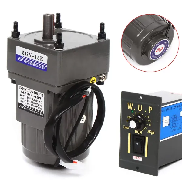 Motoreducteur Électrique AC 220V Moteur à Engrenages Asynchrone Monophasé 40W avec Régulateur de Vitesse (15K), 9 Tours/Min