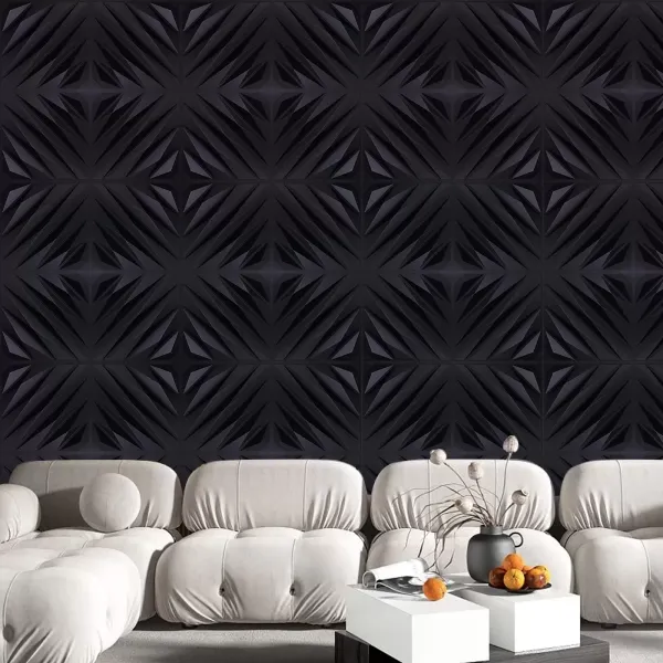 Lot de 12 panneaux muraux 3D - 50 x 50 cm - En PVC - Imperméables - Pour chambre à coucher, salon - Noir mat