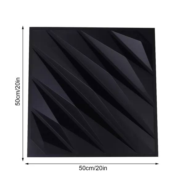 Lot de 12 panneaux muraux 3D - 50 x 50 cm - En PVC - Imperméables - Pour chambre à coucher, salon - Noir mat