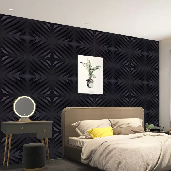 Lot de 12 panneaux muraux 3D - 50 x 50 cm - En PVC - Imperméables - Pour chambre à coucher, salon - Noir mat