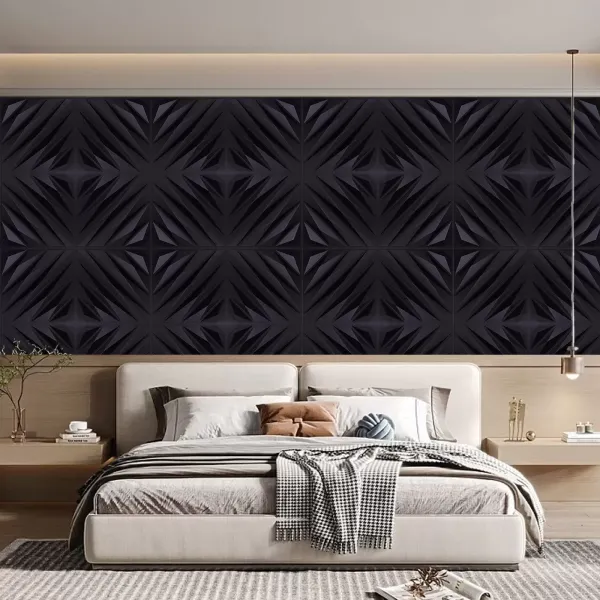Lot de 12 panneaux muraux 3D - 50 x 50 cm - En PVC - Imperméables - Pour chambre à coucher, salon - Noir mat