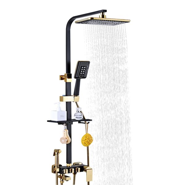 Ensemble de douche en acier inoxydable avec plateau, pommeau de douche avec tuyau et barre de douche réglable en hauteur