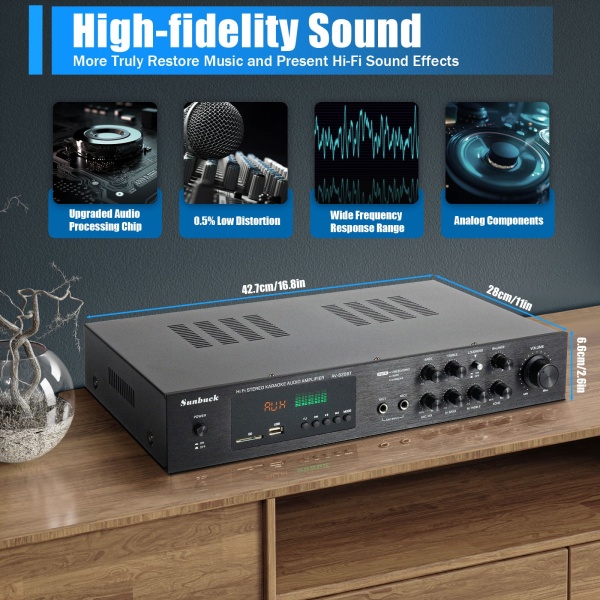 Mini amplificateur de puissance HiFi Bluetooth 600 W - Amplificateur numérique stéréo 4.2 FM / AM - Canal audio