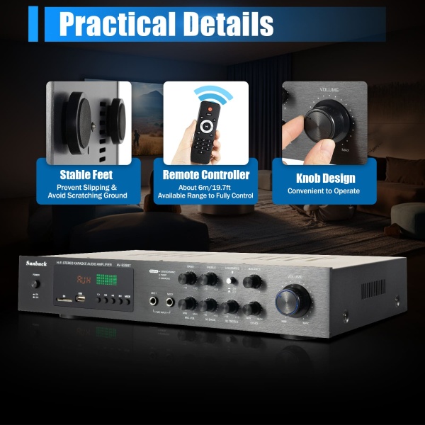 Mini amplificateur de puissance HiFi Bluetooth 600 W - Amplificateur numérique stéréo 4.2 FM / AM - Canal audio