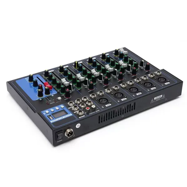 Table de mixage audio Bluetooth 7 canaux USB DJ Sound Console de mixage Phantom 48 V pour guitaristes, chanteurs ou producteurs
