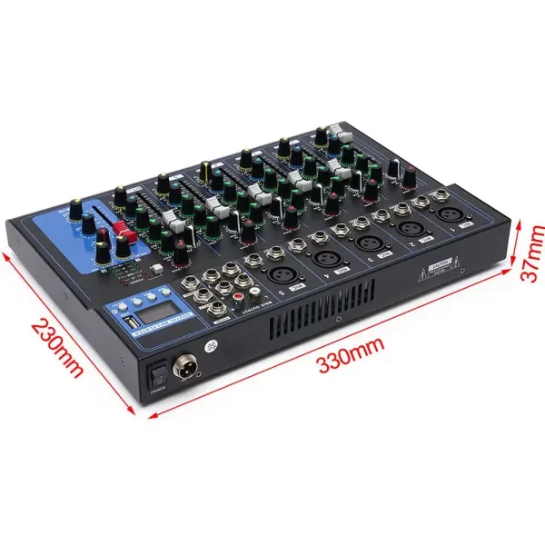 Table de mixage audio Bluetooth 7 canaux USB DJ Sound Console de mixage Phantom 48 V pour guitaristes, chanteurs ou producteurs