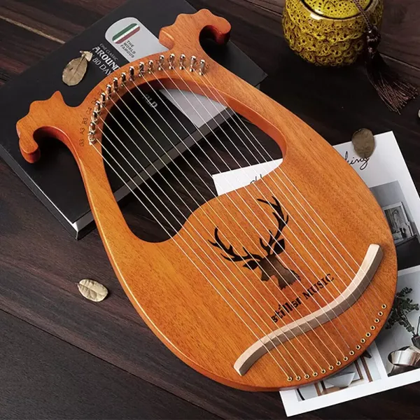 Harfe, Die Holz Leier 16 Cordes avec clé d'accordage pour débutants, instrument de musique portable (couleur bois)
