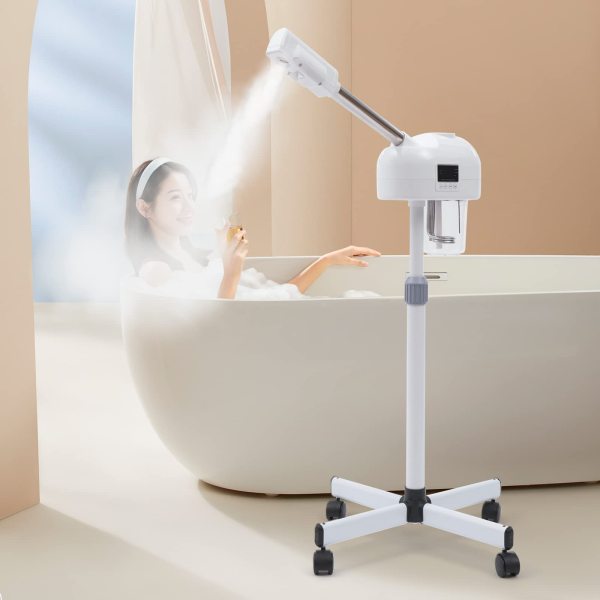 Pulvérisateur vapeur pour le visage avec fonction ozone et vapeur chaude - Buse rotative à 360° - Blanc - 750 W