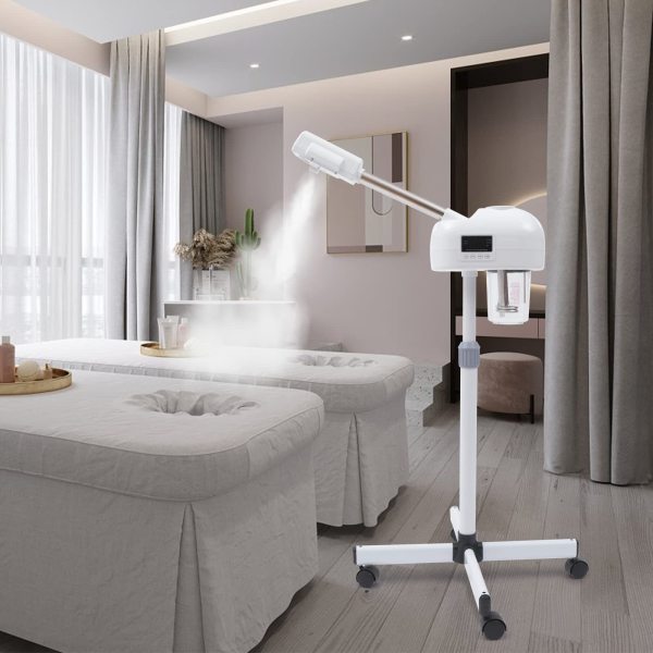 Pulvérisateur vapeur pour le visage avec fonction ozone et vapeur chaude - Buse rotative à 360° - Blanc - 750 W