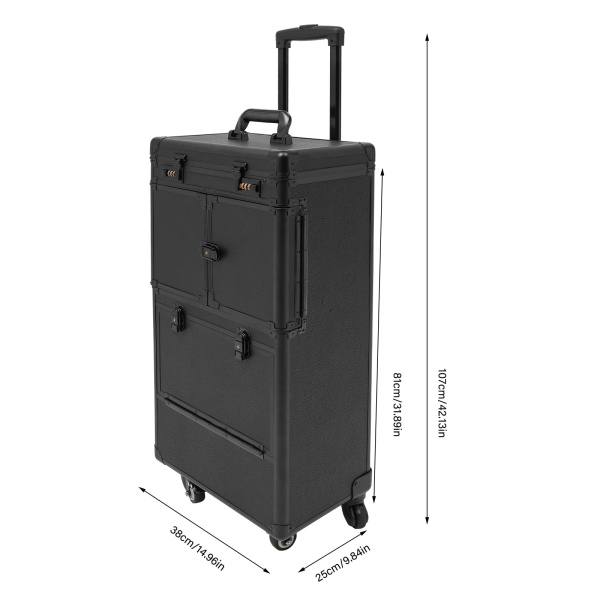Organisateur cosmétique portable verrouillable, trousse de beauté à maquillage roulante, boîte à cosmétiques avec compartiments