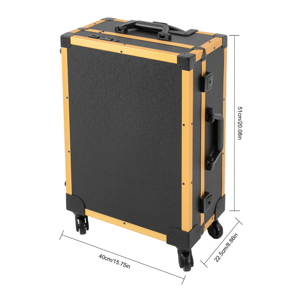 Trousse de maquillage professionnelle Trousse de maquillage de voyage avec miroir LED Noir Jaune
