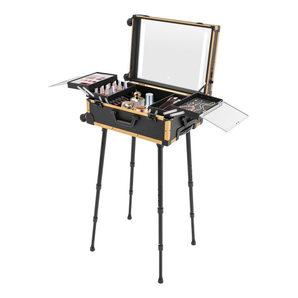 Trousse de maquillage professionnelle Trousse de maquillage de voyage avec miroir LED Noir Jaune
