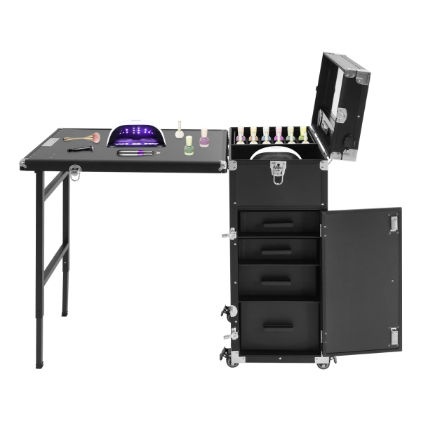 Table de manucure à roulettes, chariot de rangement pour cosmétiques, mallette de maquillage pour une utilisation en extérieur