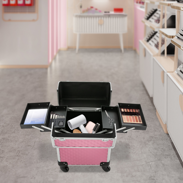 Trousse de maquillage professionnelle, trousse de maquillage multifonctionnelle, grande mallette de rangement sur chariot pour ongles