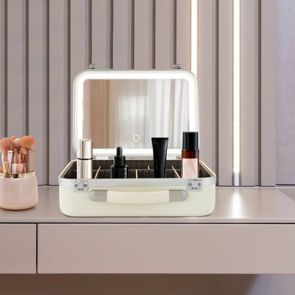Organisateur de maquillage avec lumières et miroirs, boîte à cosmétiques portable, design bien pensé, facile à utiliser