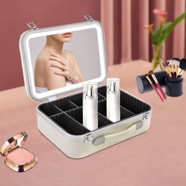 Organisateur de maquillage avec lumières et miroirs, boîte à cosmétiques portable, design bien pensé, facile à utiliser