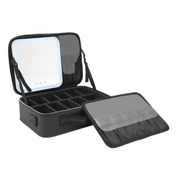 Trousse à cosmétiques, lumière de remplissage de miroir à lumière LED, étui de bureau de grande capacité, noir