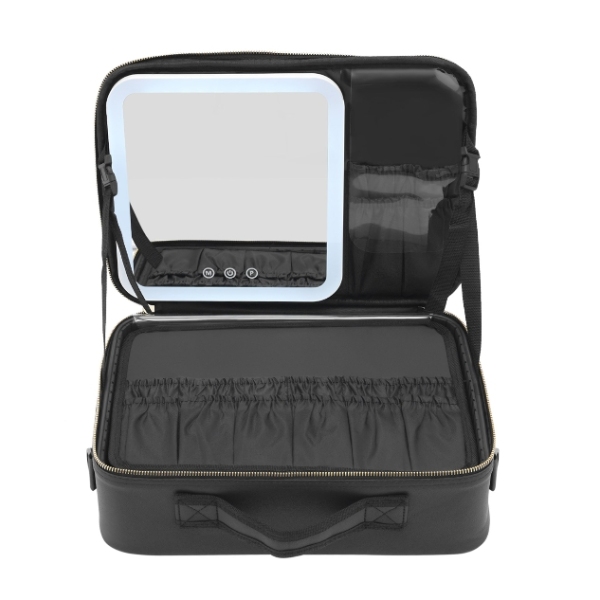 Trousse à cosmétiques, lumière de remplissage de miroir à lumière LED, étui de bureau de grande capacité, noir