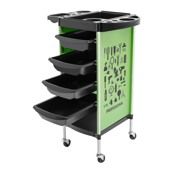 Chariot de coiffure, chariot de salon avec 4 tiroirs coulissants, pour styliste,coiffeur (vert)