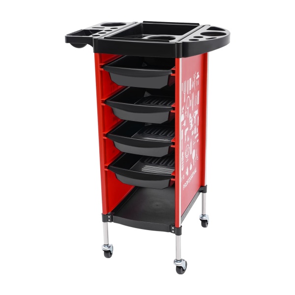 Chariot de coiffure, chariot de salon avec 4 tiroirs coulissants, pour styliste,coiffeur, styliste (rouge)