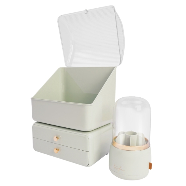 Ensemble 2 pièces de boîte de rangement pour cosmétiques (boîte de maquillage + tube de rangement pour pinceaux de maquillage) - vert