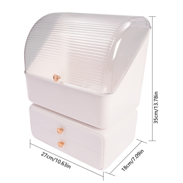 Ensemble 2 pièces de boîte de rangement pour cosmétiques (boîte de maquillage + tube de rangement pour pinceaux de maquillage) - blanc laiteux