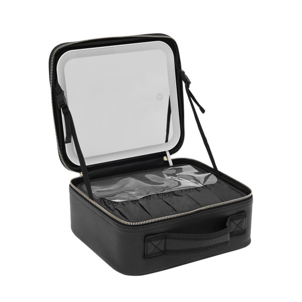Trousse de maquillage de voyage avec miroir LED, compartiment à luminosité réglable, trousse de maquillage, blanc