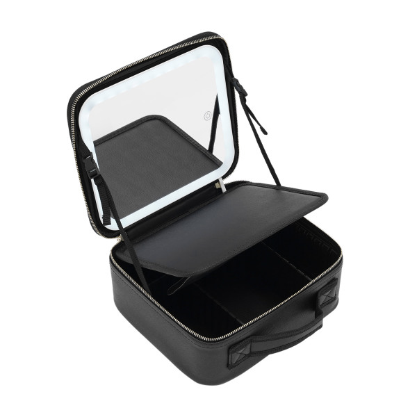 Trousse de maquillage de voyage avec miroir LED, compartiment à luminosité réglable, trousse de maquillage, blanc
