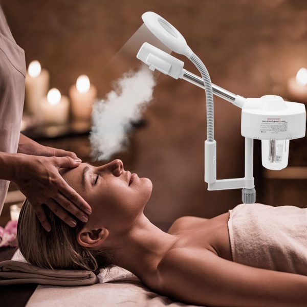 Vapeur à ozone 750 W 2 en 1 - Pour salon de beauté - Pour sauna facial - Phare - Brume chaude - 680 ml