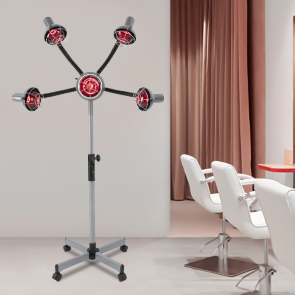 Lampe solaire à cinq têtes pour Salon de coiffure, coque en fer et pieds en fer, avec maille, gris argenté